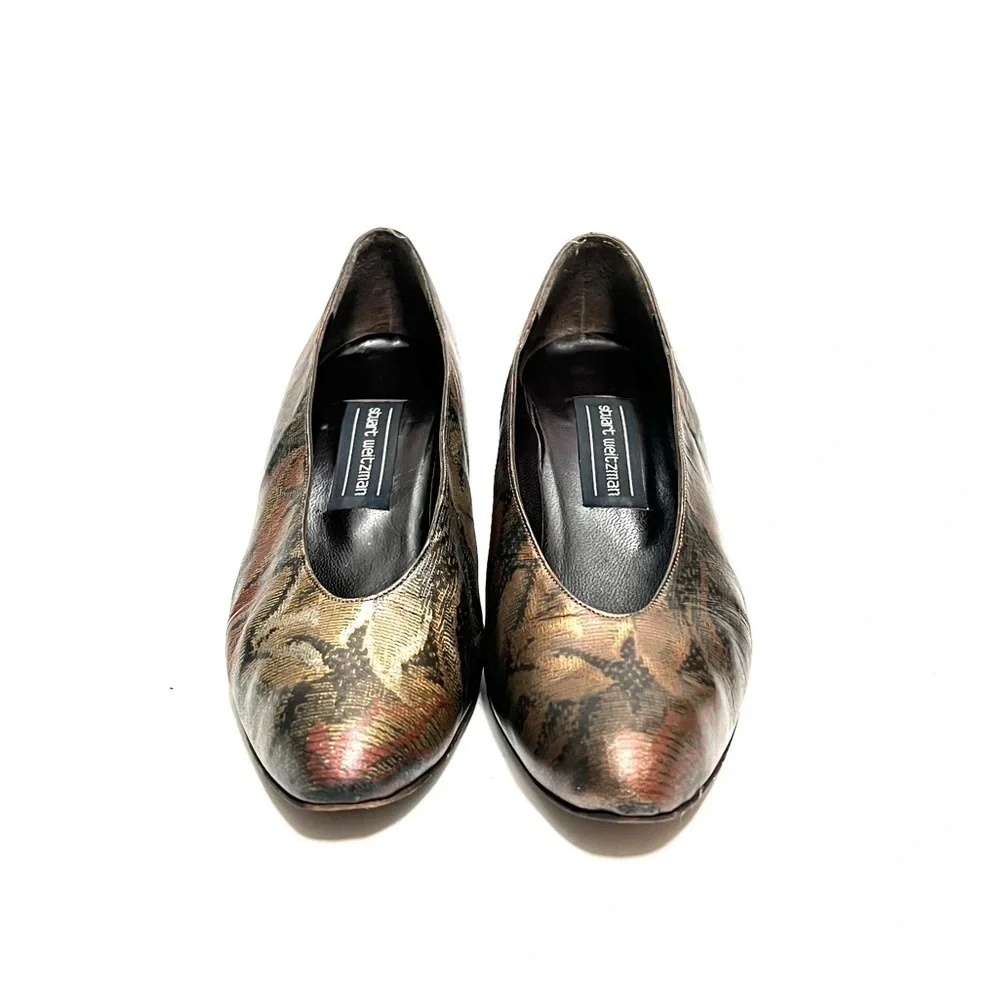 Vintage 1990s tapestry printed leather slip on pumps